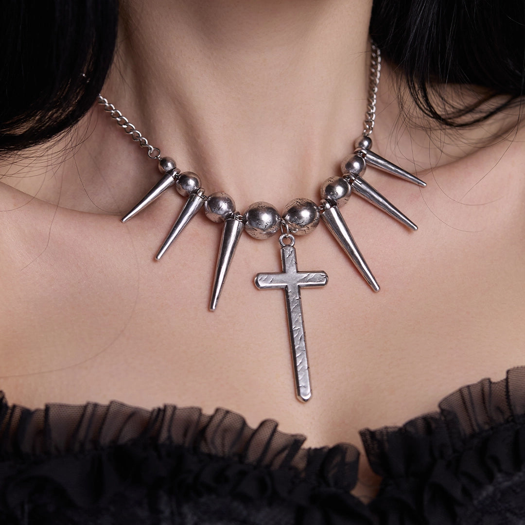 REBEL SPIKED CROSS NECKLACE