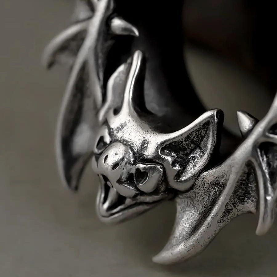 Close-up of silver Bat Whisper tunnel with sculpted bat face and wings