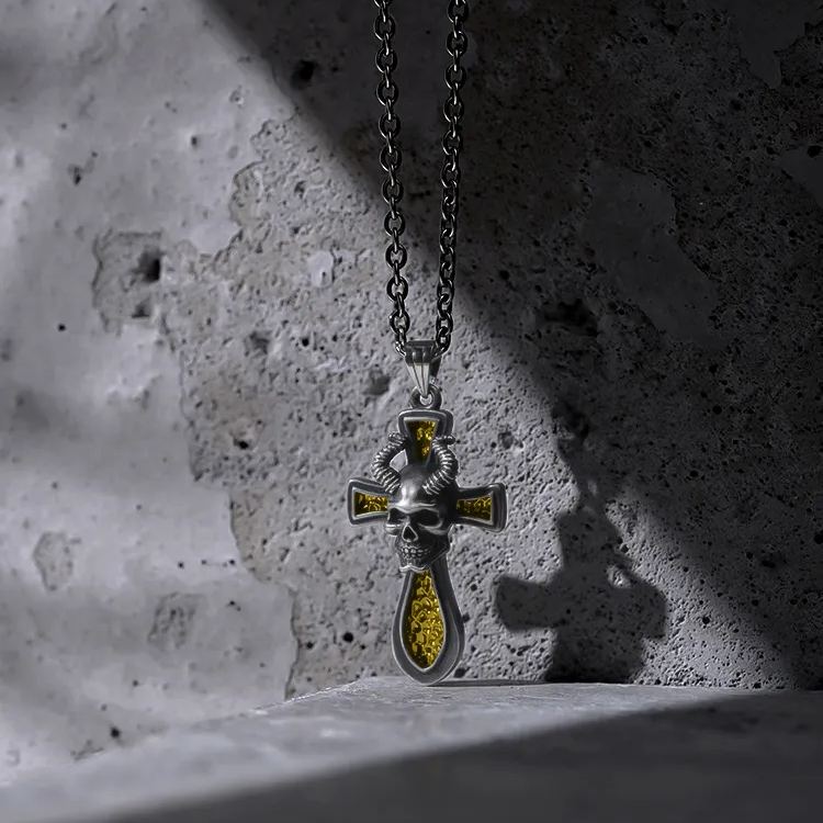 REBELLIOUS SKULL CROSS NECKLACE