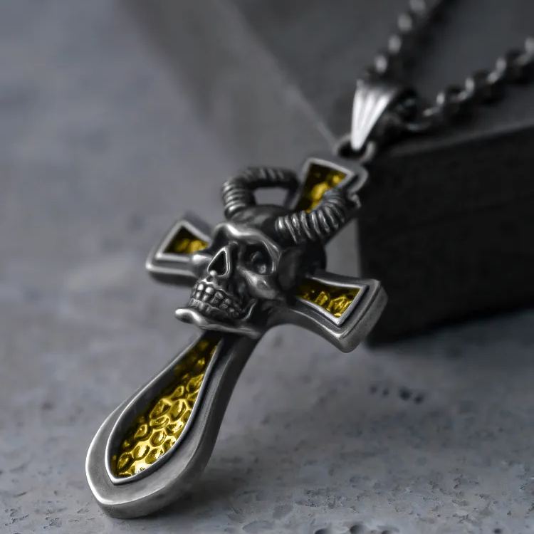 REBELLIOUS SKULL CROSS NECKLACE
