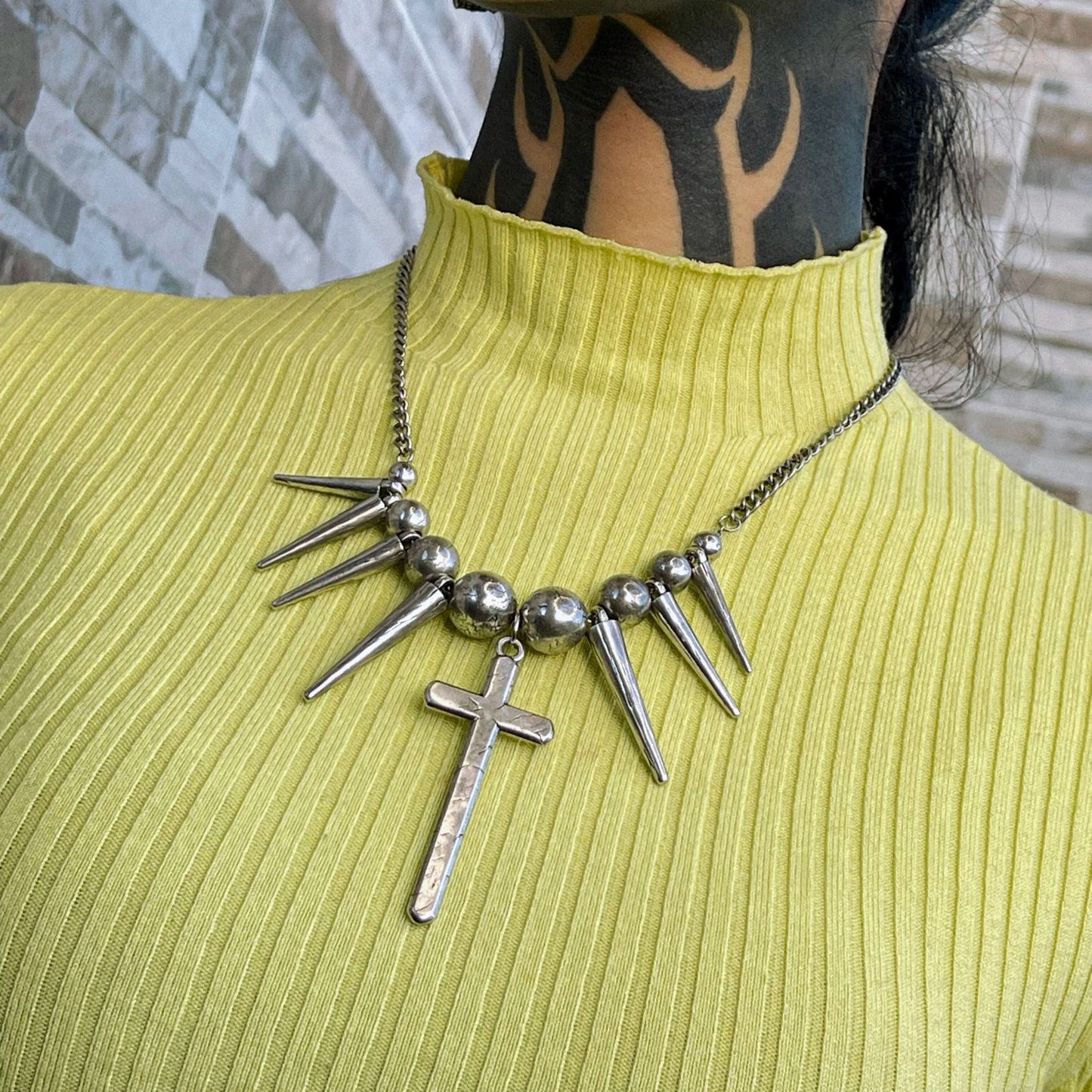 REBEL SPIKED CROSS NECKLACE
