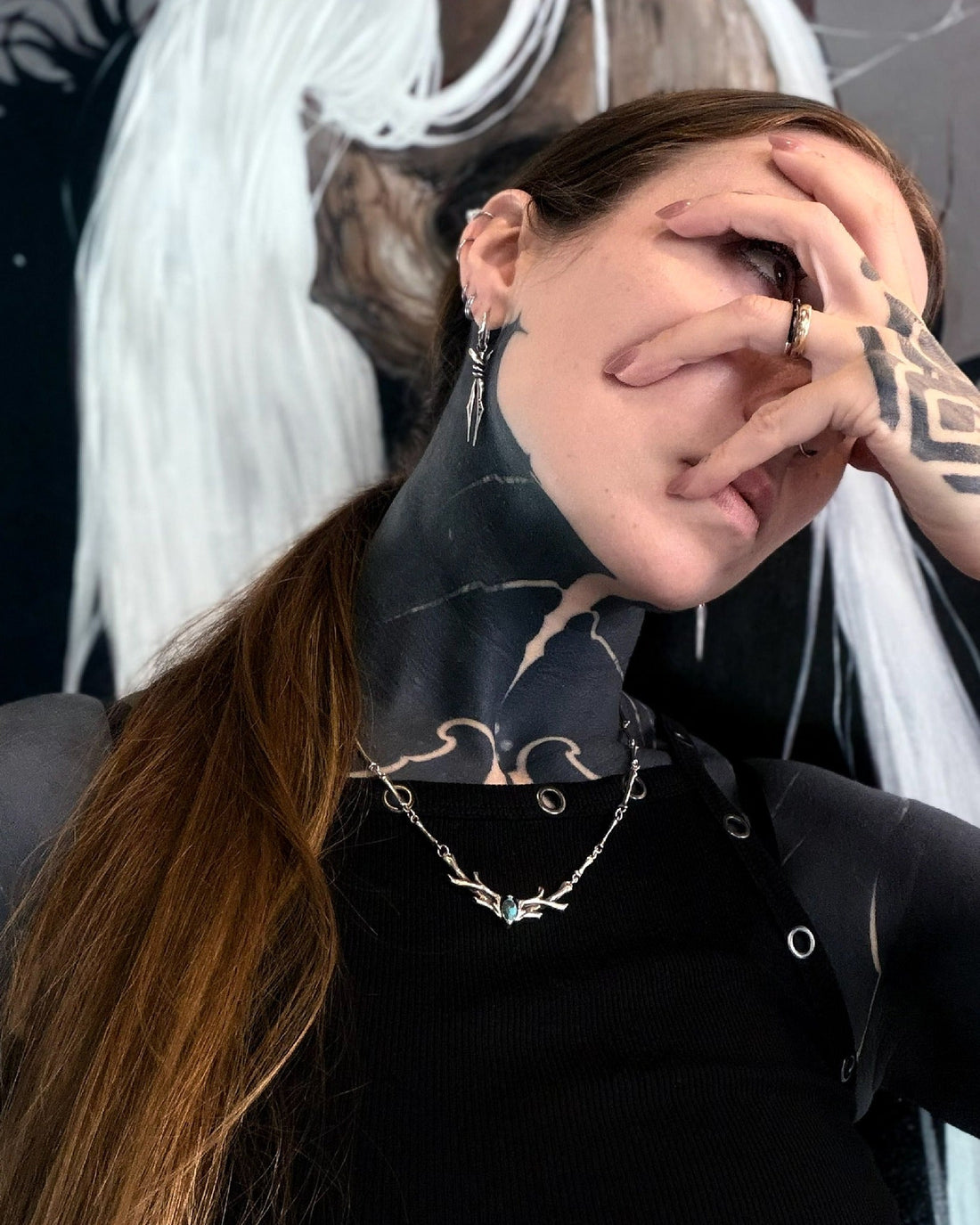 Sacred Antler Collar Necklace restyled across the forehead as an antler crown