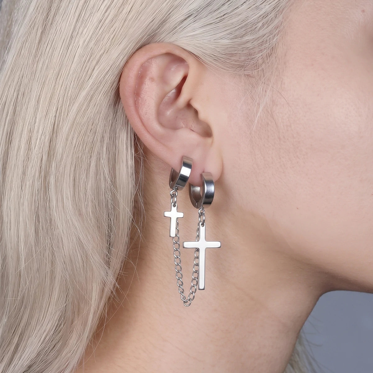 Linked Cross Double Hoop Earring