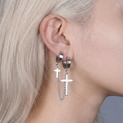 Linked Cross Double Hoop Earring