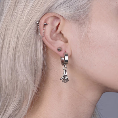 Skeletal Hand Hoop Earring
