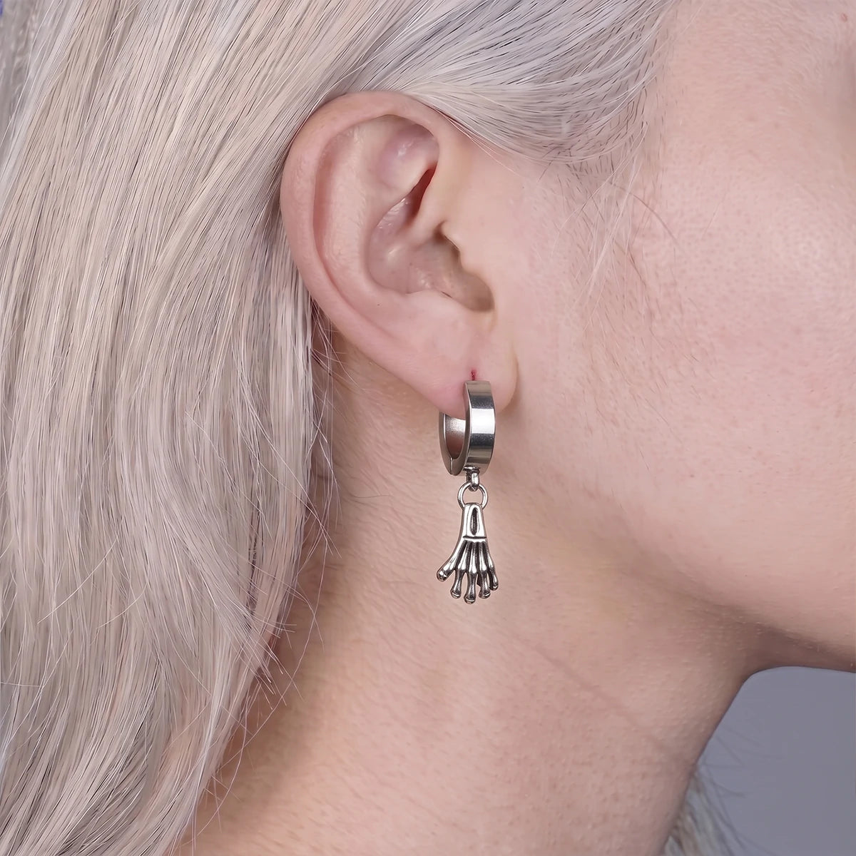 Skeletal Hand Hoop Earring