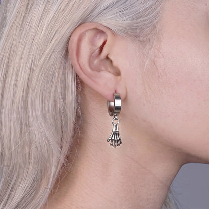Skeletal Hand Hoop Earring