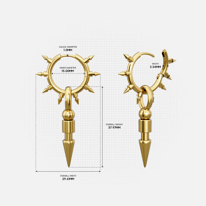 CROWN THORN DROP HOOPS EARRINGS