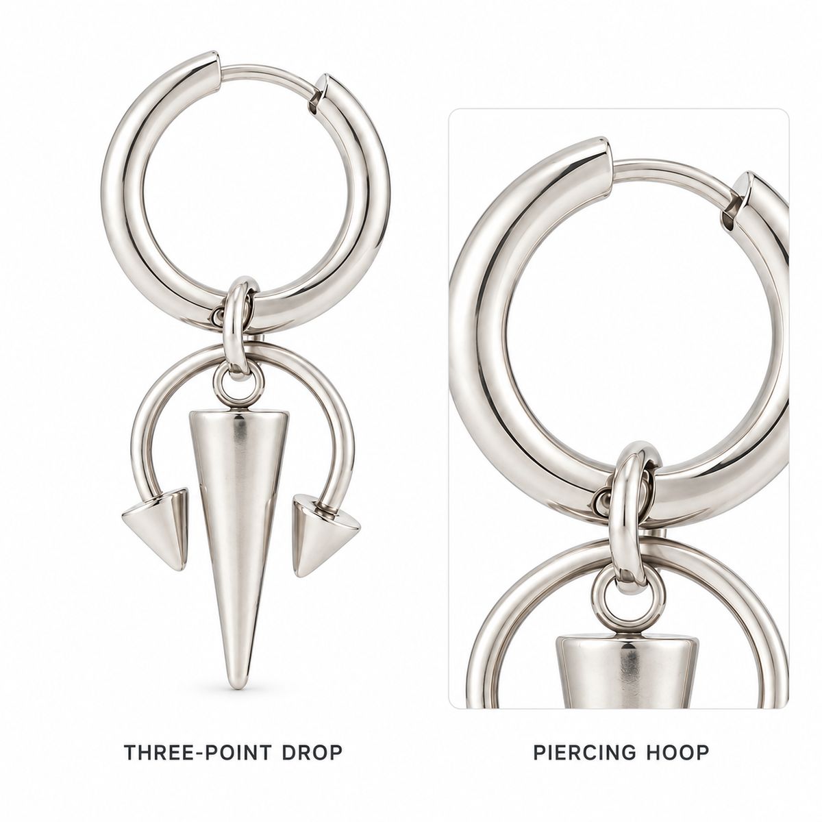 Trident Spike Hoop Earring attachment and construction details