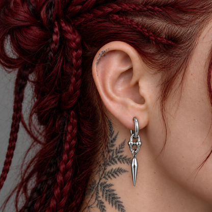 Ossuary Spike Hoop Earring worn on the ear