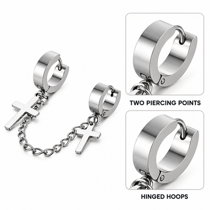 Linked Cross Double Hoop Earring attachment and construction details