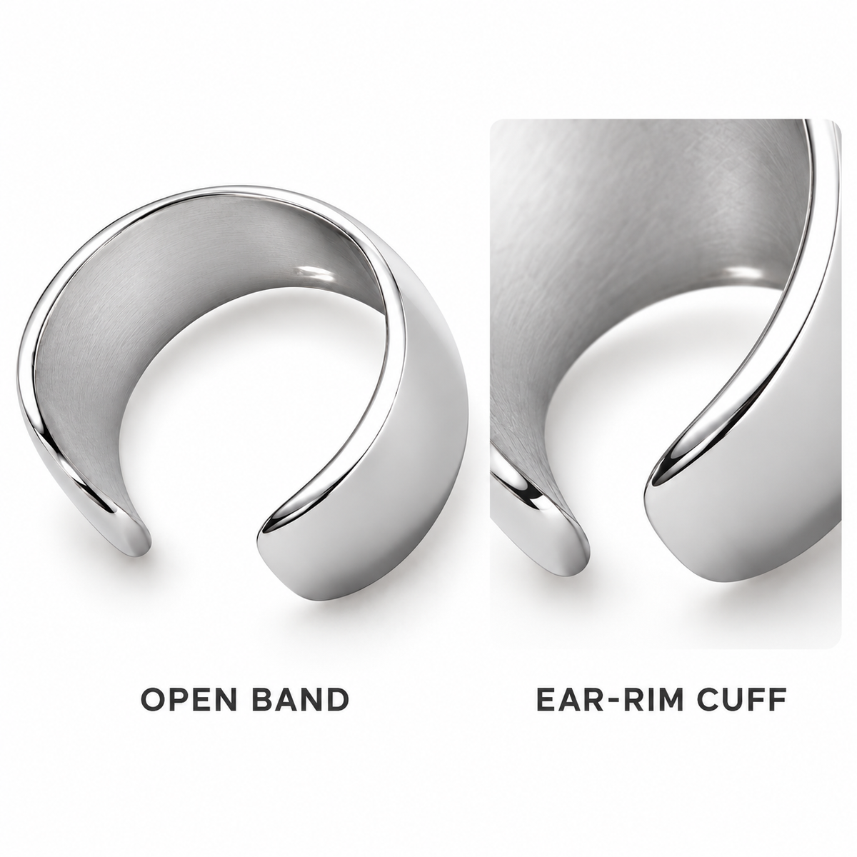 Arc Polished Steel Ear Cuff attachment and construction details