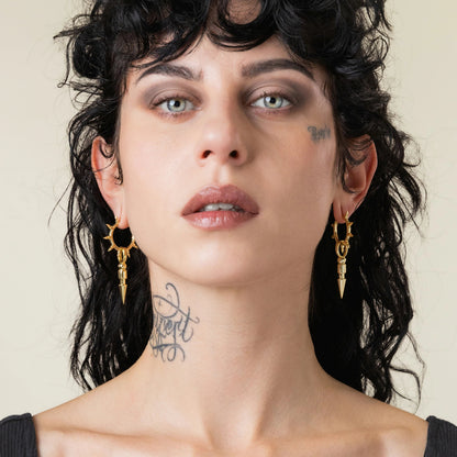 CROWN THORN DROP HOOPS EARRINGS