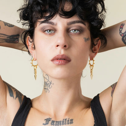 CROWN THORN DROP HOOPS EARRINGS