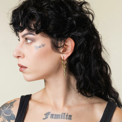 CROWN THORN DROP HOOPS EARRINGS