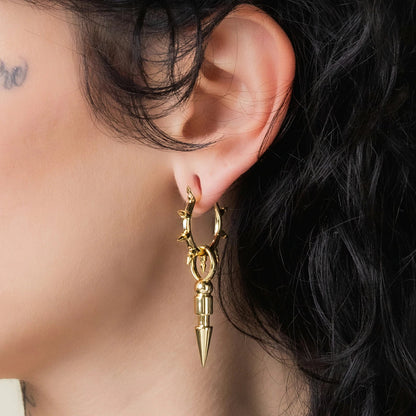 CROWN THORN DROP HOOPS EARRINGS