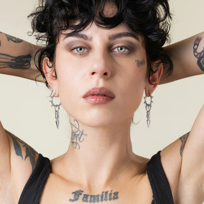 CROWN THORN DROP HOOPS EARRINGS