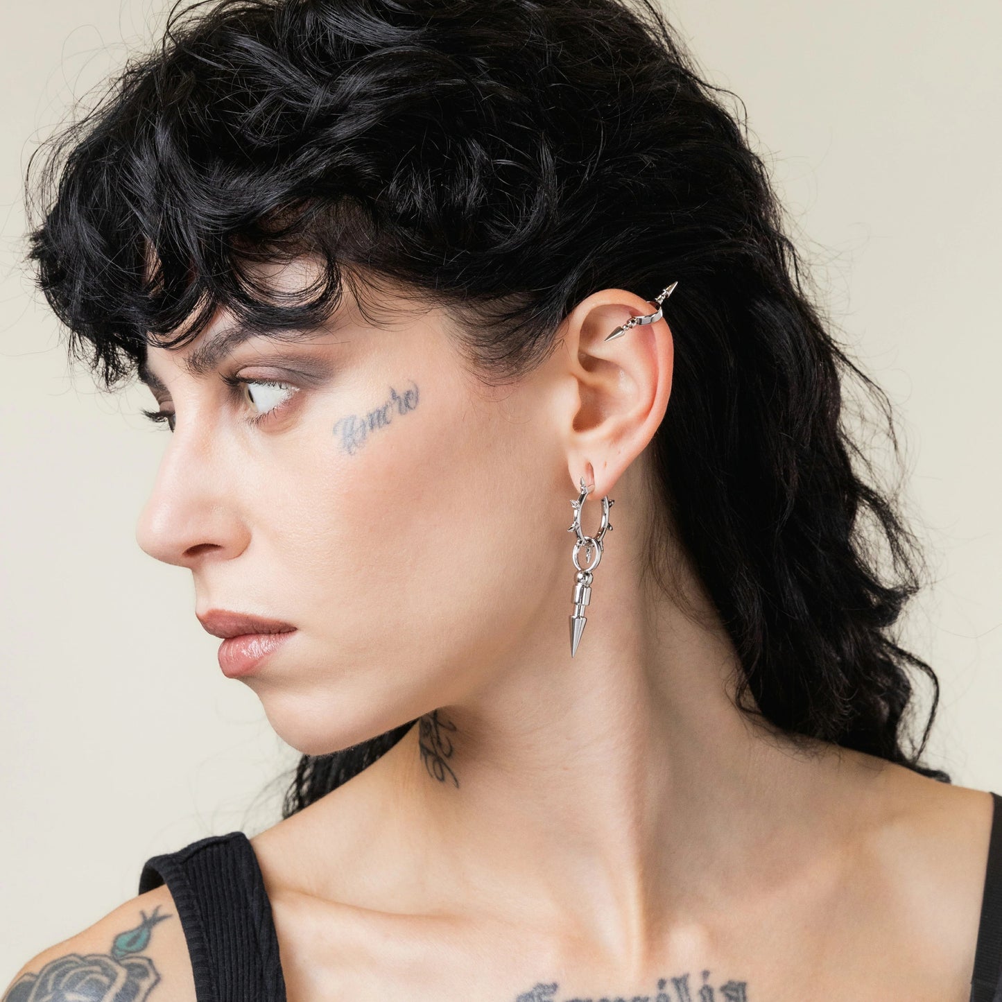 CROWN THORN DROP HOOPS EARRINGS