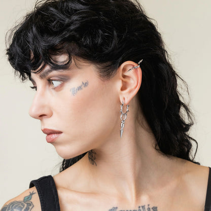 CROWN THORN DROP HOOPS EARRINGS