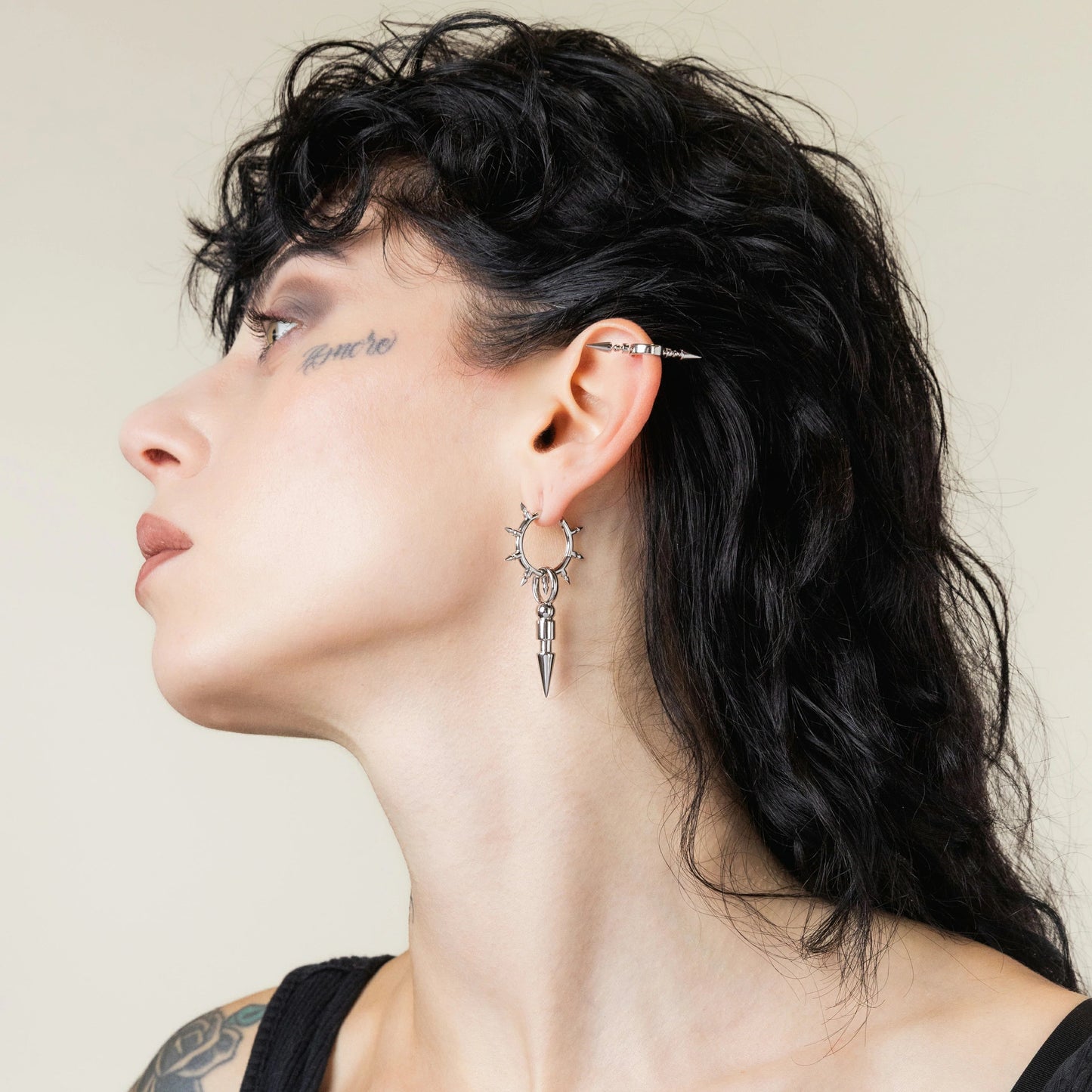 CROWN THORN DROP HOOPS EARRINGS