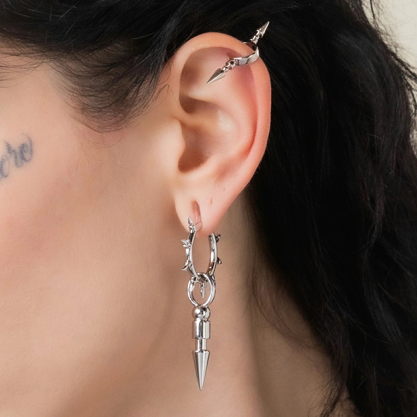 CROWN THORN DROP HOOPS EARRINGS