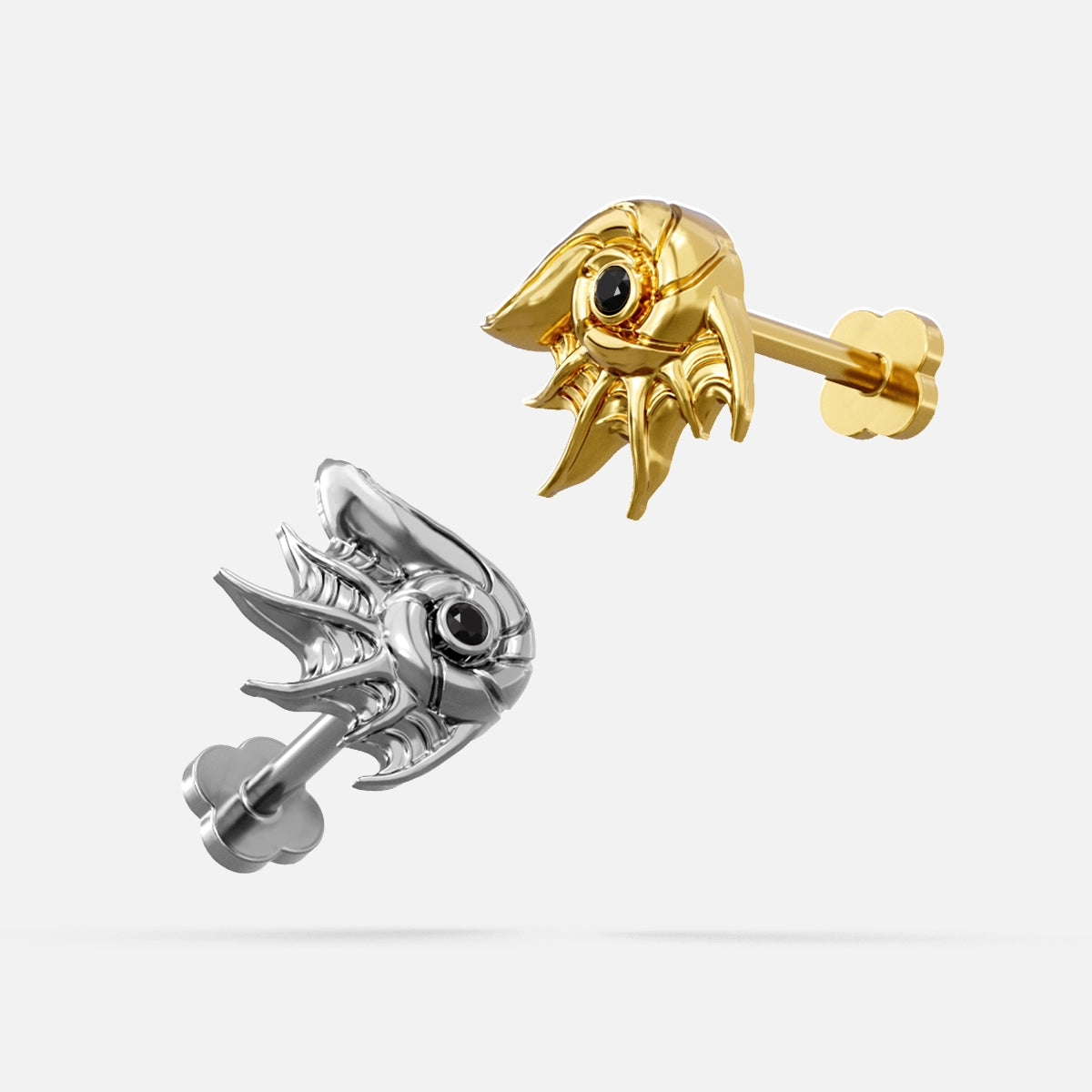 Alternative fashion abyss conch ear studs in 18k gold and silver titanium options