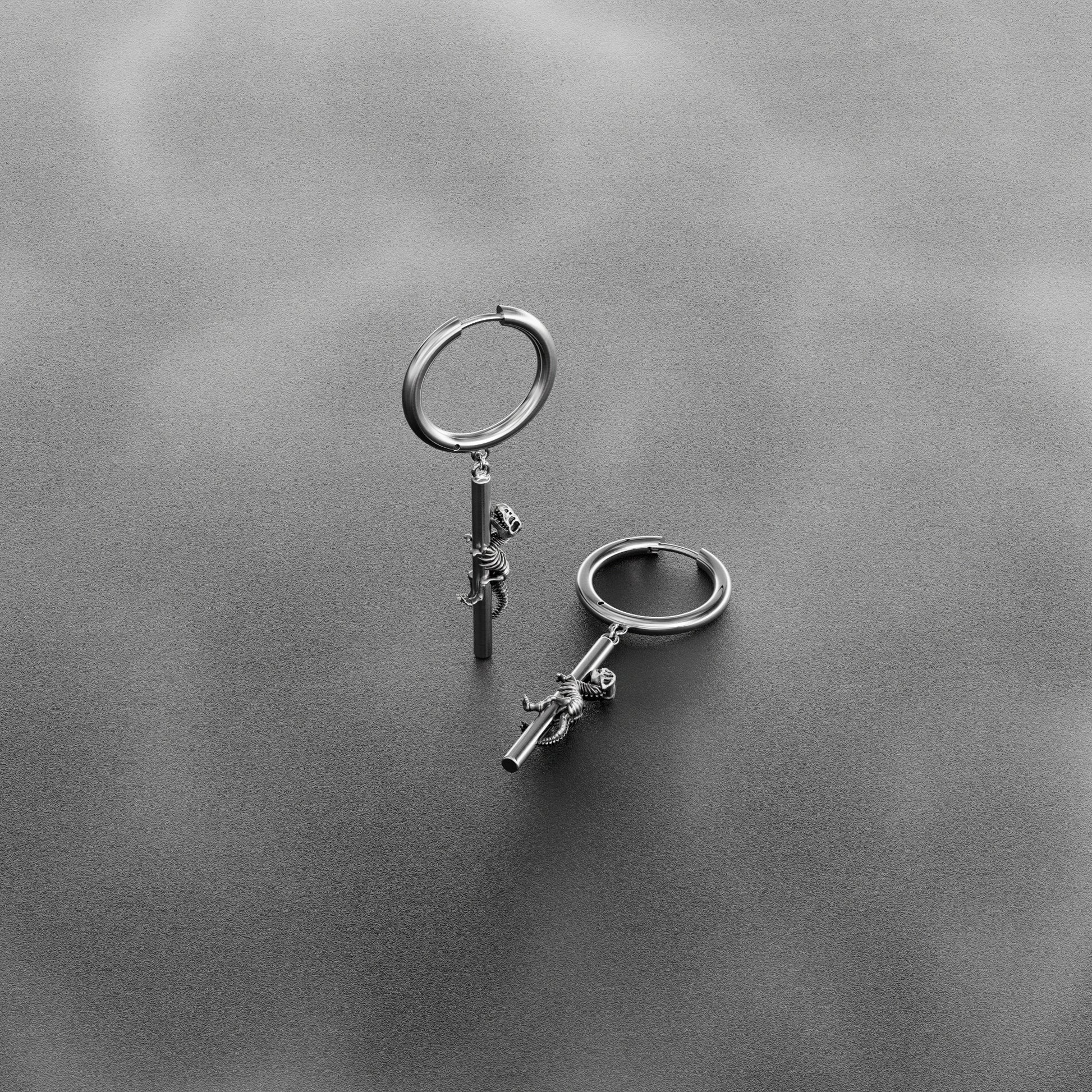 Pair of silver Ancient Dragon Fossil drop earrings