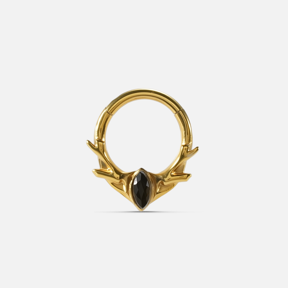Gold Antler Mark Clicker with black obsidian stone, antler details, and 18K gold PVD finish