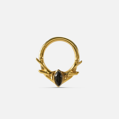 Gold Antler Mark Clicker with black obsidian stone, antler details, and 18K gold PVD finish
