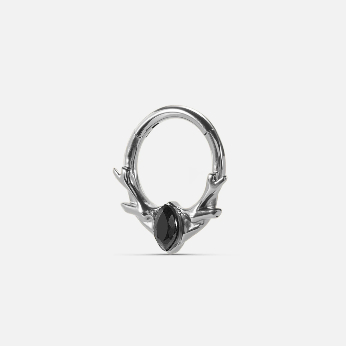 Silver Antler Mark Clicker with black obsidian stone and sculptural antler silhouette