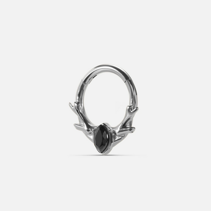 Silver Antler Mark Clicker with black obsidian stone and sculptural antler silhouette
