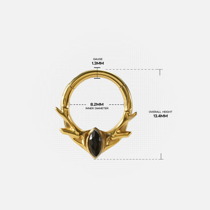 Antler Mark Clicker size guide showing hoop diameter and antler detail proportions