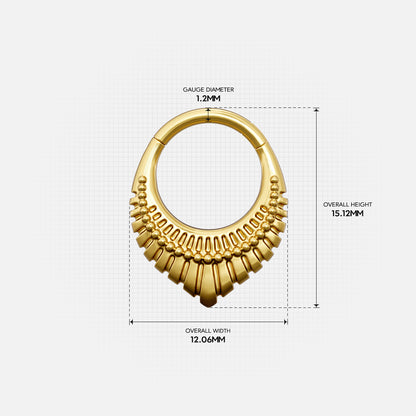 Size guide for the gold-tone Artisan Inspired Clicker showing the inner diameter and overall dimensions.