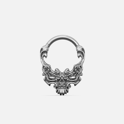 Silver-tone Baroque Skull Clicker with an ornate sculpted skull motif and flowing vintage-inspired details.