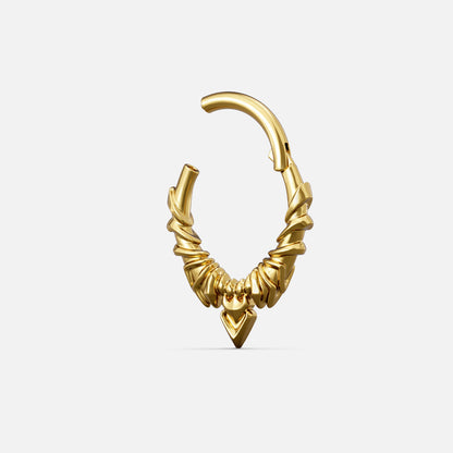 Gold-tone Bat Wing Clicker shown open with a hinged closure and layered gothic wing accents.