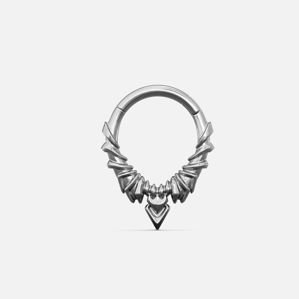 Silver-tone Bat Wing Clicker with layered wing details and a pointed geometric accent along the lower edge.