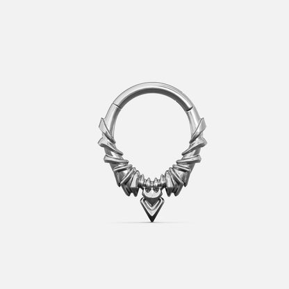 Silver-tone Bat Wing Clicker with layered wing details and a pointed geometric accent along the lower edge.