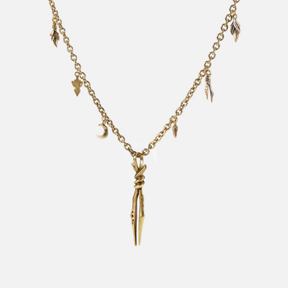Gold Bound Twin Necklace with bound spike pendant and antiqued brass finish