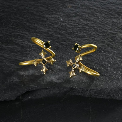 Gold Bound Vestige Ear Cuffs displayed as a mirrored pair on black textured fabric.