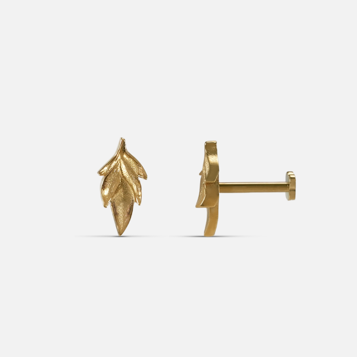 Bramble Leaf Ear Studs in 18K gold PVD titanium with sculpted leaf silhouette
