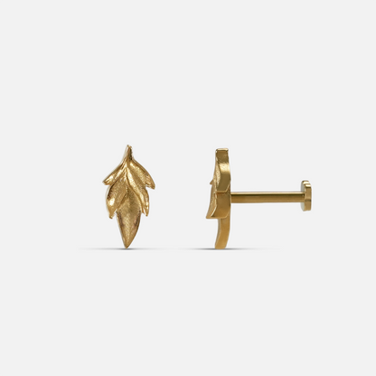 Bramble Leaf Ear Studs in 18K gold PVD titanium with sculpted leaf silhouette