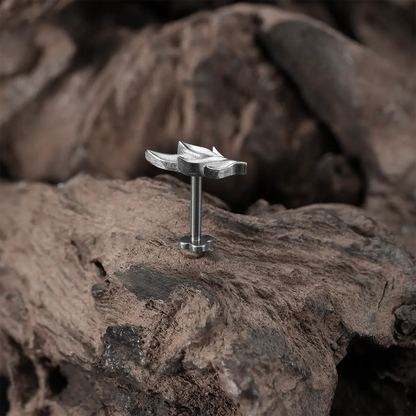 Silver Bramble Leaf Ear Studs displayed on driftwood with woodland jewelry styling