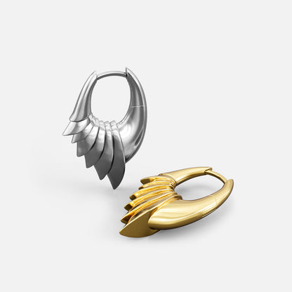 Silver and gold Carapace Wing hoop earrings with layered wing panels