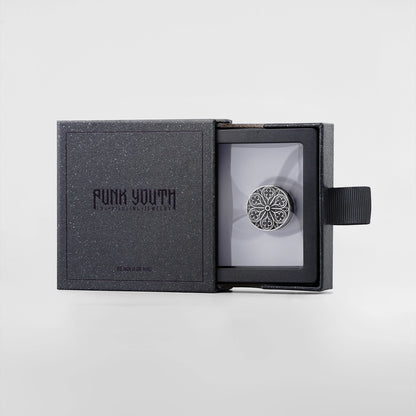 Silver Cathedral Rose plug presented in a black PUNKYOUTH jewelry box