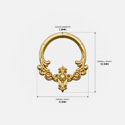 Gold Classical Phantasm clicker with scrollwork and measurement details
