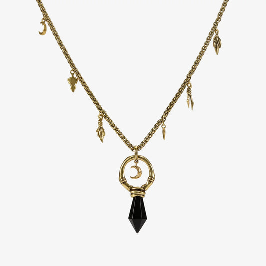 CRESCENT WARD NECKLACE (GOLD-OBSIDIAN)
