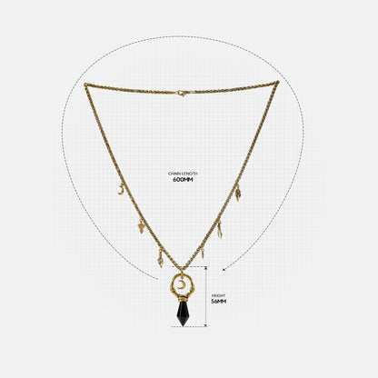Crescent Ward Necklace size guide showing chain length and pendant proportions