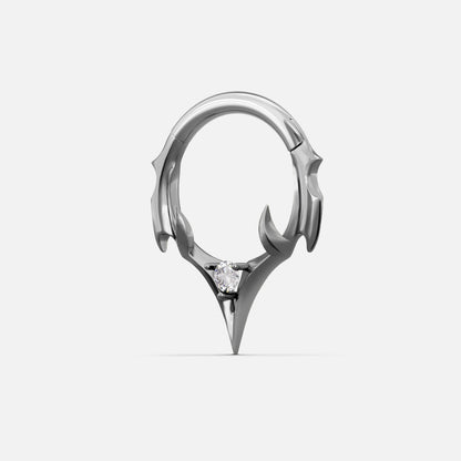 Silver Crest Point clicker ring with angular crest and black center accent