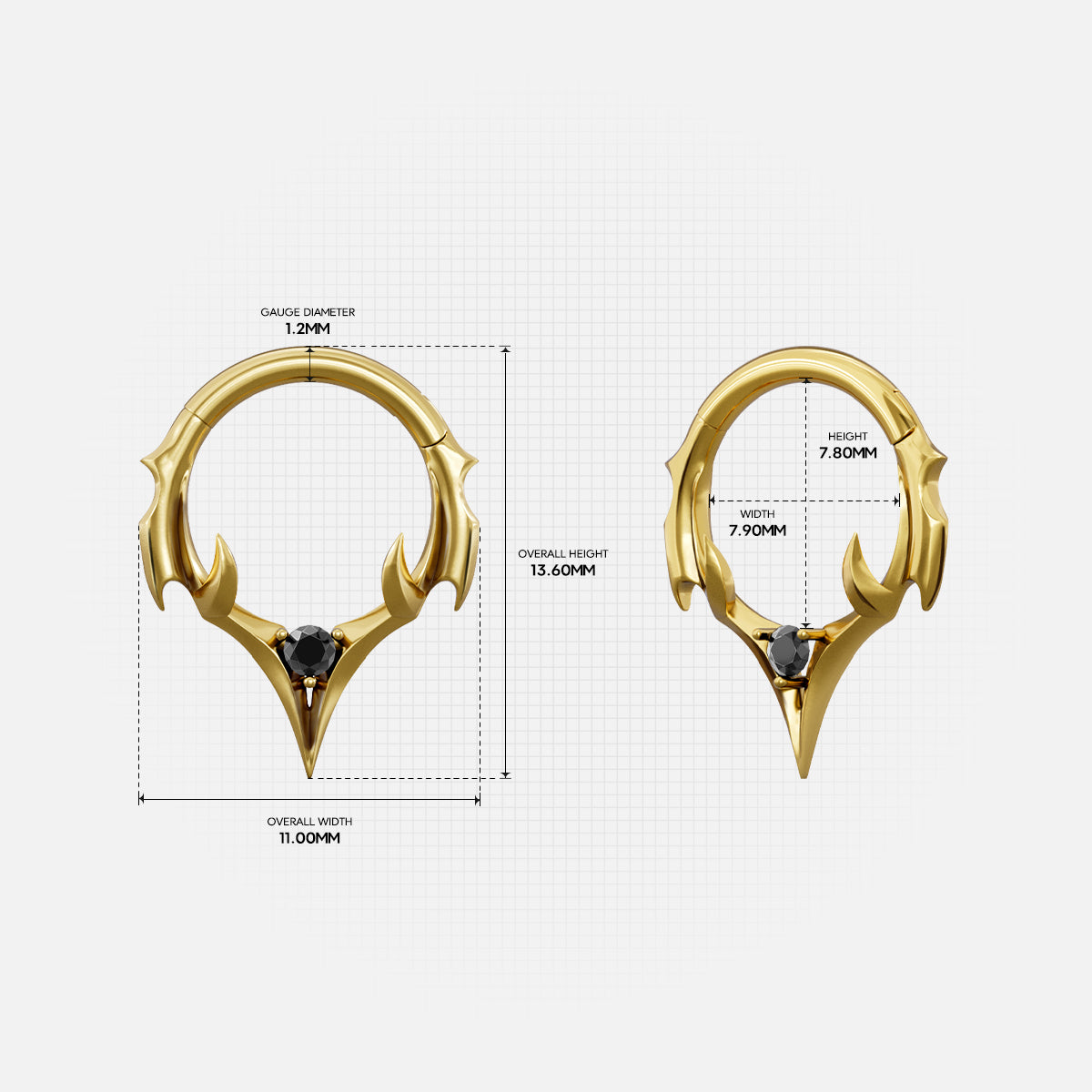 Gold Crest Point clicker shown in two diameters with measurements