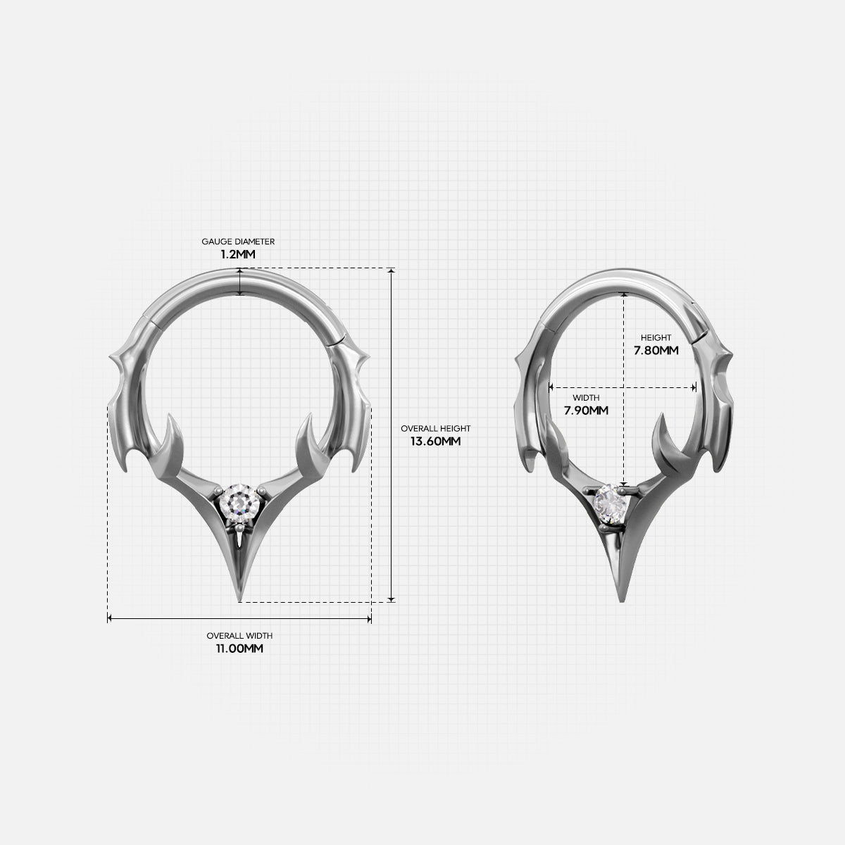 Silver Crest Point clicker shown in two diameters with measurements